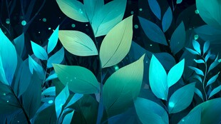 梦幻蓝绿叶片的神秘夜景