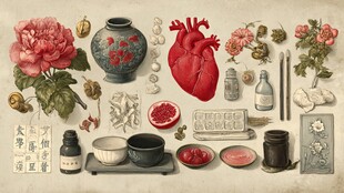 传统中医元素与心脏图示