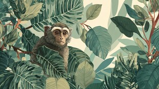 丛林中的猴子与繁茂植物