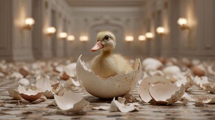 小鸭子破壳于奢华大厅中