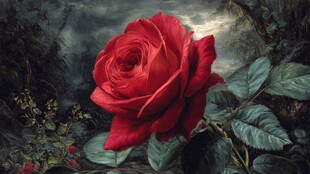 暗调背景下的娇艳红玫瑰