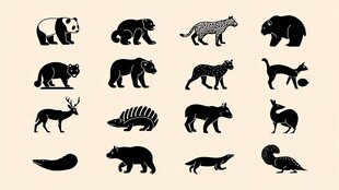 多种野生动物剪影集合