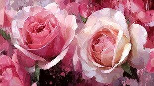 浪漫水彩粉玫瑰花卉图