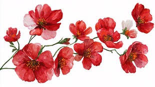 红色水彩花卉精美插画