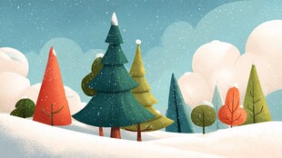 冬日雪景中的多彩树木