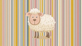 条纹背景上的可爱小羊