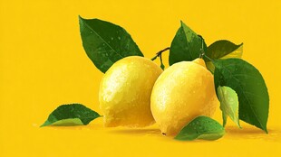 新鲜柠檬配绿叶 色泽诱人