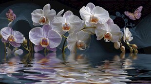 梦幻白蝶兰与水中倒影