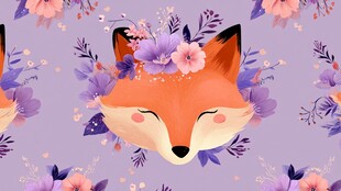 梦幻狐狸与花卉图案