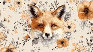 狐狸花卉图案插画