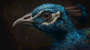 蓝孔雀特写 绚丽羽毛与神态