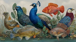 鸟类与鱼类的多彩自然图景