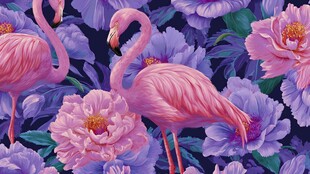 火烈鸟与繁花的梦幻图案