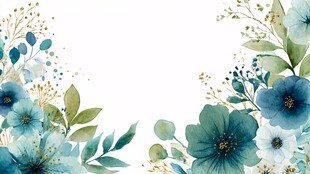 蓝绿花卉边框插画