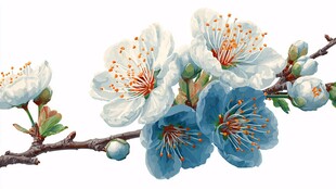 蓝白花朵绽放枝头