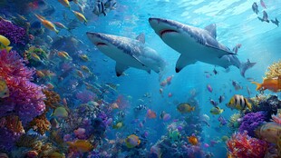 双鲨共游缤纷海底世界