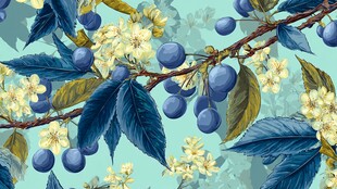 蓝果繁花树枝图案设计