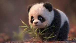 可爱熊猫抱翠竹萌态十足