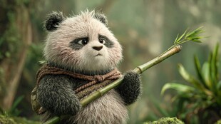 萌萌熊猫手持翠竹望远方