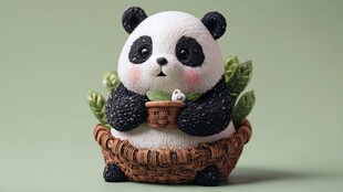 熊猫坐篮捧物超可爱