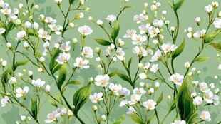 清新小白花绿叶植物插画