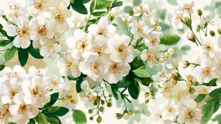 白色繁花绿叶清新背景图