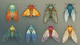 多彩蝉类插画展示