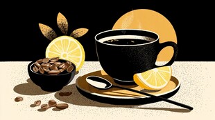 柠檬咖啡与咖啡豆的惬意时光