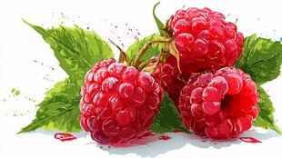 新鲜树莓 绿叶相伴