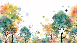 梦幻水彩森林景观画面