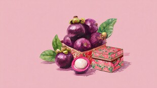 紫艳山竹置于精美盒旁