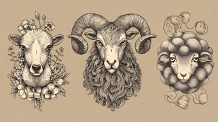 三只风格独特的羊头插画
