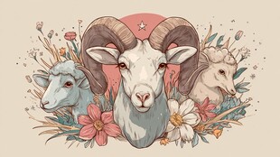 三只羊的花卉梦幻插画