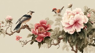 花鸟相依 牡丹枝头美景