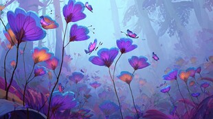 梦幻紫色花海与飞舞蝴蝶