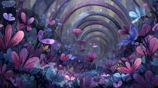 梦幻紫色花卉隧道景观