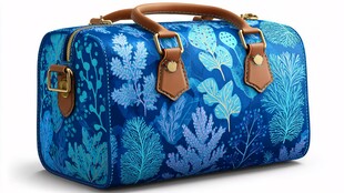 蓝色叶纹手提旅行包