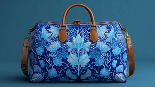 蓝花图案复古风手提旅行包