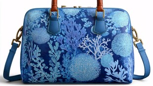 蓝底花卉图案精致手提包