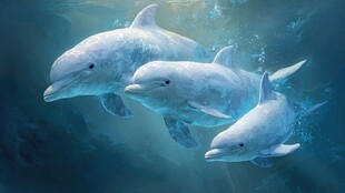 梦幻海豚在水中优雅共游