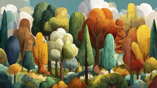 秋日多彩森林风景插画