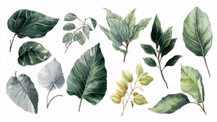 水彩风多样绿叶素材集