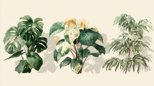 三种热带绿植插画展示
