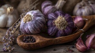 紫皮大蒜与香料的静物组合