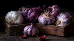 木盒中的紫白皮大蒜