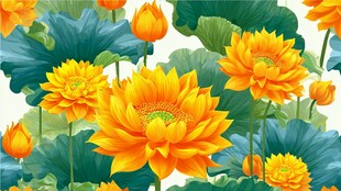 金黄荷花荷叶唯美图案