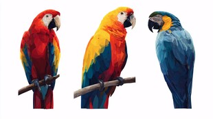 三只色彩艳丽的金刚鹦鹉