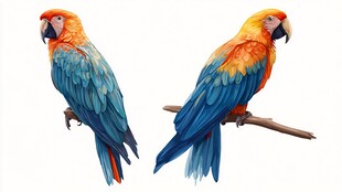 两只色彩斑斓的金刚鹦鹉