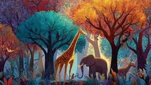 森林中的动物奇幻聚会