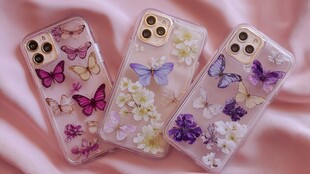 蝴蝶花朵图案透明手机壳